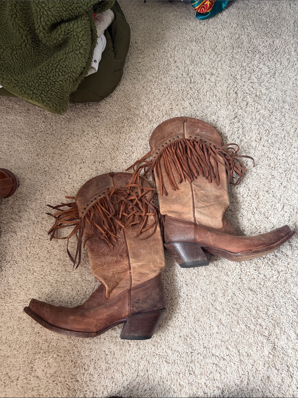 Tony Lama Brown Fringe Leather Western Heeled Boots